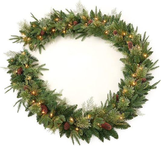 9Ft Pre-lit Christmas Garland with 50 LED Lights Battery Operated,Holiday Decoration Stairs Wall Mantle Door Indoor Outdoor