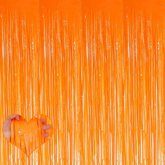 4 Pack Fringe Curtain Backdrop, 3.2Ft x 9.8Ft Macaron Orange Metallic Tinsel Foil Fringe Streamers Background for Photo Booth Birthday Wedding Baby Shower Carnival Easter Mother’s Day Party Decoration