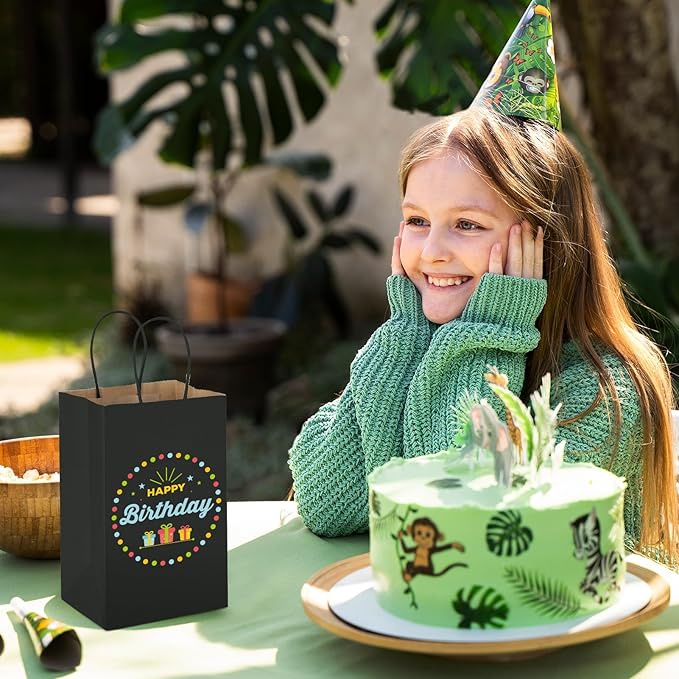 MESHA Black Gift Bags 5.25x3.75x8 Inch Small Kraft Paper Bags with Handles Bulk,100 Pack for Small Business,Wedding Party Favor