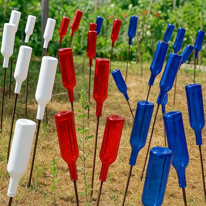 Rtteri 24 Pcs Decorative Colored Wine Bottles 375ml Empty Glass Bottles for Flowers Wedding Decor Centerpiece Christmas Party Favor DIY Crafts (Red,Blue,White)