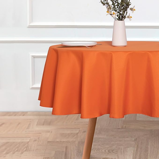 sancua Round Tablecloth - 80 Inch - Water Resistant Spill Proof Washable Polyester Table Cloth Decorative Fabric Table Cover for Dining Tables, Buffet Parties and Camping, Orange