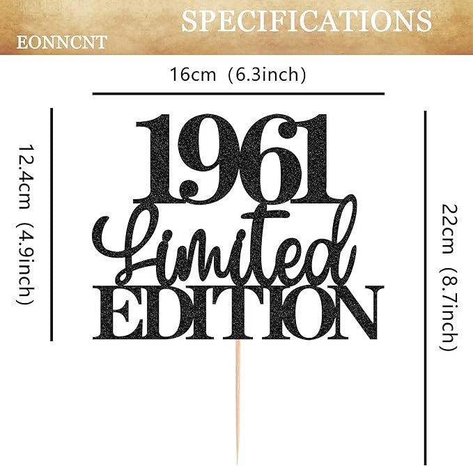 Limited EDITION 1961 Cake Topper - Black Glitter Happy 64th Birthday Party Cake Decoration Supplies, Cheer to 64 Years Cake Bunting Decor for 64th Birthday Party Photo Booth Props