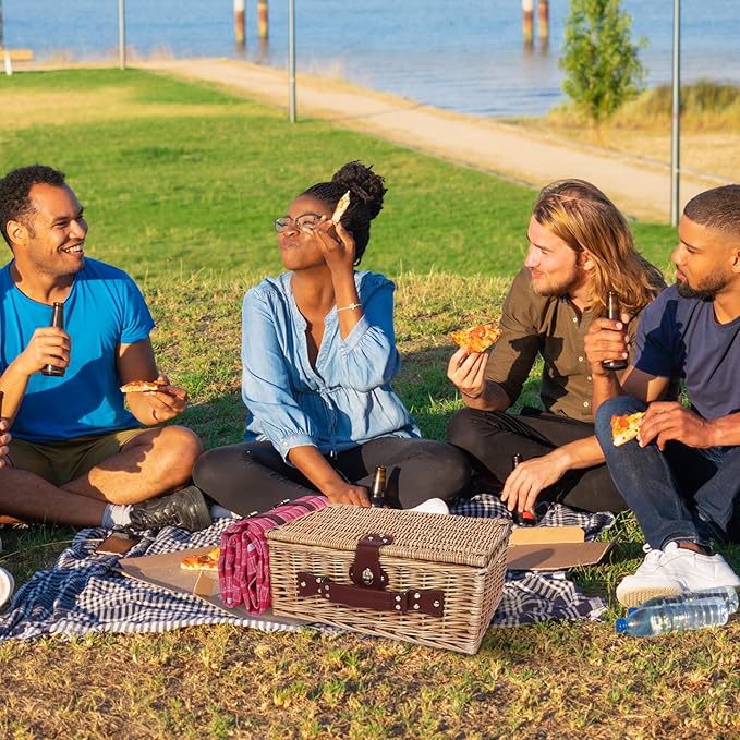 Picnic Baskets Wicker Willow Picnic Set for 4 Persons with Insulated Cooler Bag and Waterproof Picnic Blanket