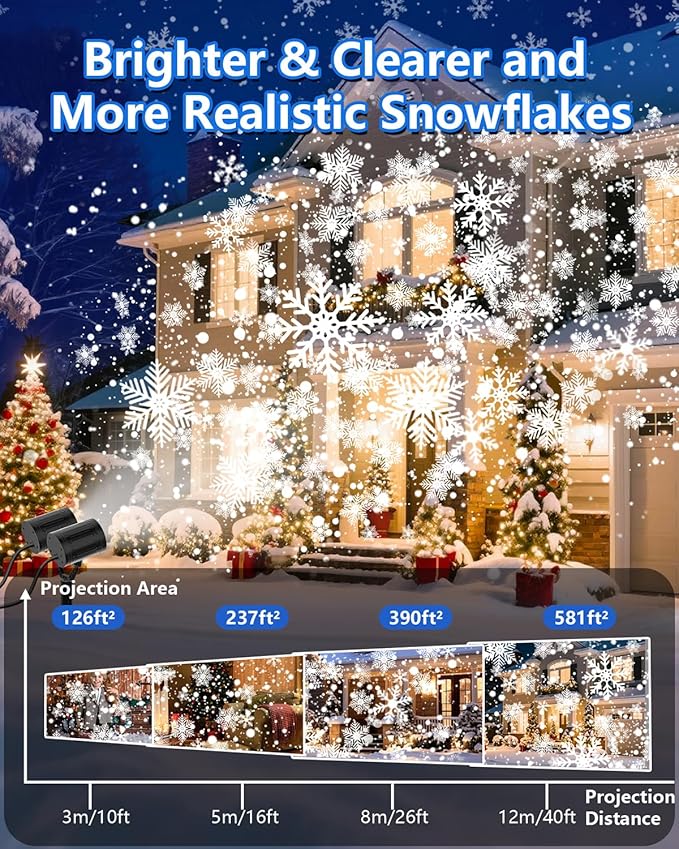Snowflake Christmas Projector Lights Outdoor, 2025 Upgraded Double Head, 360° Rotating, IP65 Waterproof, Timer Function - Holiday, Party, Christmas Decorations & Gifts for Yard, Garden, Indoor