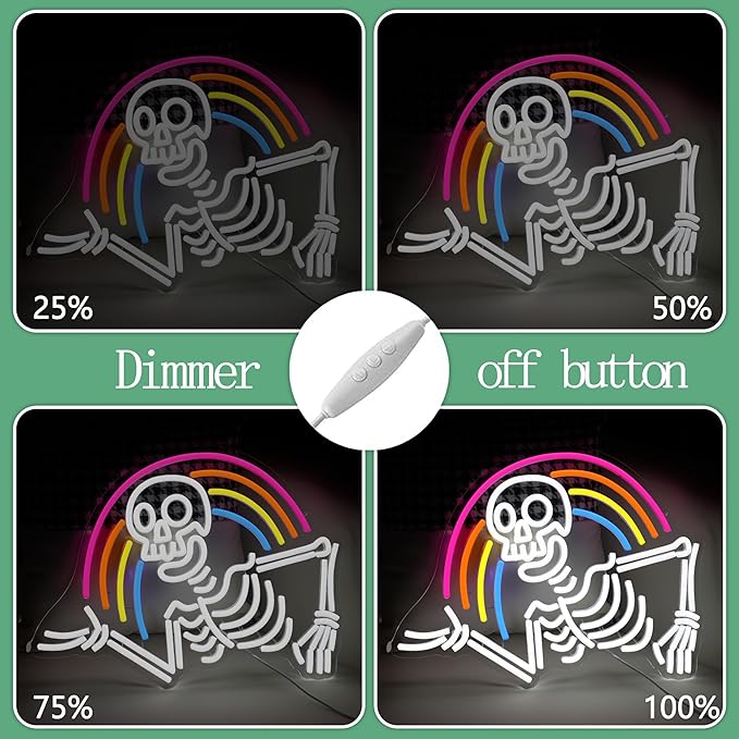 Rainbow Skeleton Halloween Neon Sign Welcoming Skull Led Neon Light Colorful Rainbow Light Up Sign for Halloween Party Christmas Bedroom Man Cave Game Room(16.5 * 12.5in)
