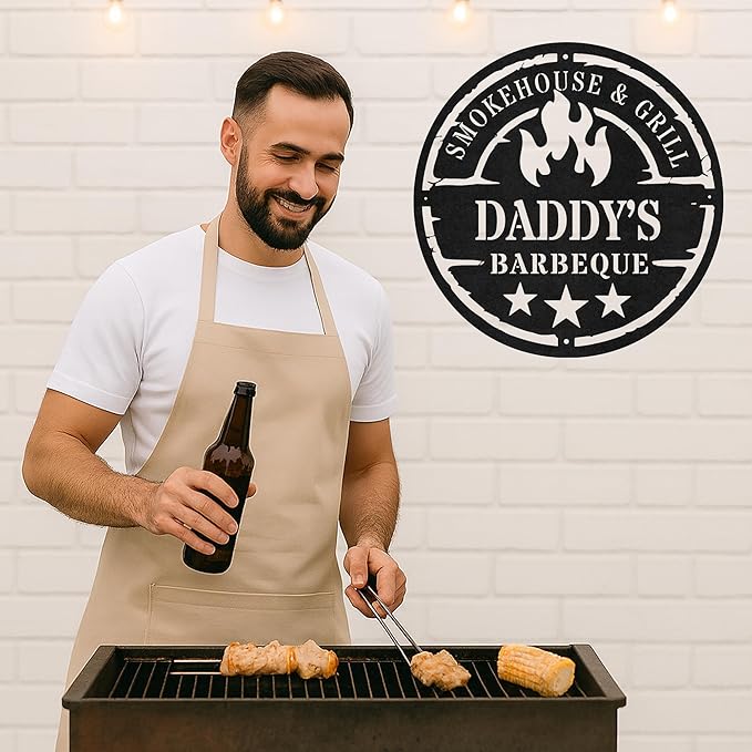 Custom BBQ Metal Sign Personalized Grill Name Wall Art for Outdoor Kitchen Patio Backyard Decor Fathers Gift for Dad Grandpa Husband Barbecue Smoker Area Sign, Grilling Lover Gifts 55