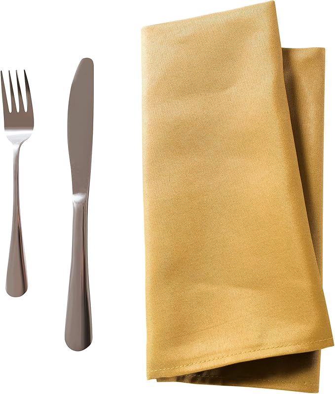 25pcs Polyester Cloth Napkins - 20 x 20 inch Gold Washable Dinner Washable Napkins with Hemmed Edges for Restaurant/Wedding/Hotel(25,Gold)