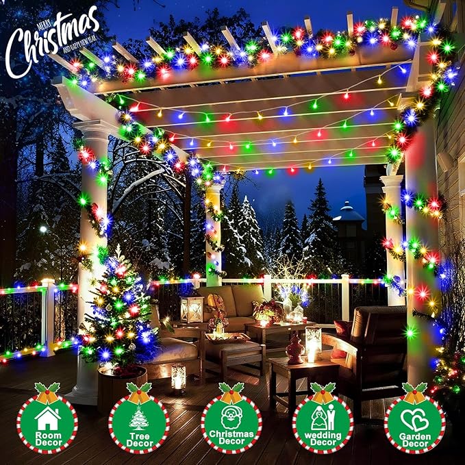 SAUIRS 197FT 500 LED Christmas Lights Outdoor String Lights with 8 Modes Timer Waterproof Fairy Light Plug in for Outside Indoor Party Xmas Palm Tree Yard Wedding Decorations(Multicolor)
