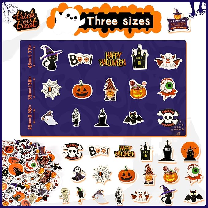 JULBEAR Halloween Foam Stickers Bulk, 300 Pieces Pumpkins Jack Ghost Bats Monster Color Printing Pattern Self-Adhesive Foam Stickers for Crafts Holiday Cards Home Halloween Party Decoration Supplies