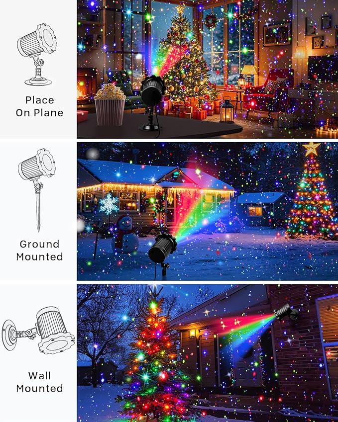 Brighter Laser Christmas Projector Lights Outdoor, Waterproof RGB 3 Colors Gypsophila Moving Twinkles Christmas Decorations Stars Light Show, Holiday Light Decorations for Yard/House/Garden/Party
