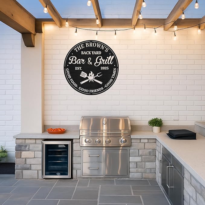 Custom BBQ Grill Metal Sign Personalized Name Wall Art for Outdoor Barbecue Patio Kitchen Backyard Decor Gift for Dad Husband Men Papa Grandpa Father Grilling Enthusiasts Family Lover Funny Gifts 67