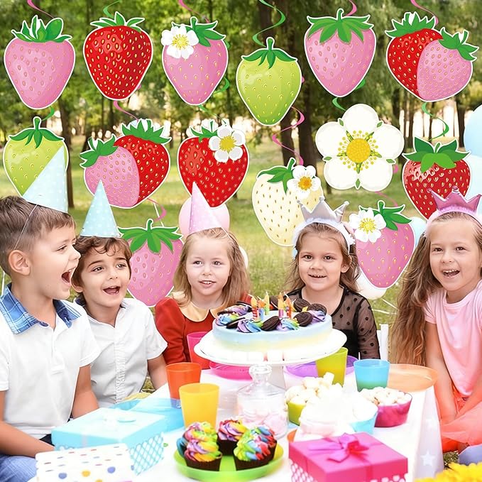 40Pcs Strawberry Hanging Swirls Decorations, Sweet Strawberry Party Ceiling Hanging Swirls Streamers for Berry First Birthday Baby Shower Party Decor Supplies