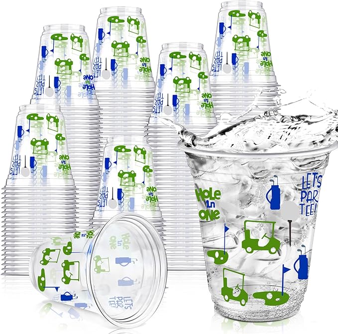 50 Pcs Masters Golf Ball Party Supplies Bulk Clear Plastic Cups 12oz Disposable Let's Par-tee for Home Sports Golf Themed Birthday Bachelor Party Supplies Favors (Blue)