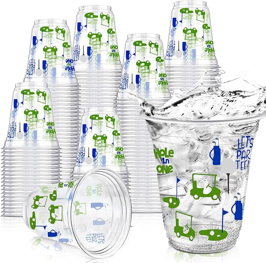 100 Pcs Masters Golf Ball Party Supplies Bulk Clear Plastic Cups 12oz Disposable Let's Par-tee for Home Sports Golf Themed Birthday Bachelor Party Supplies Favors (Blue)