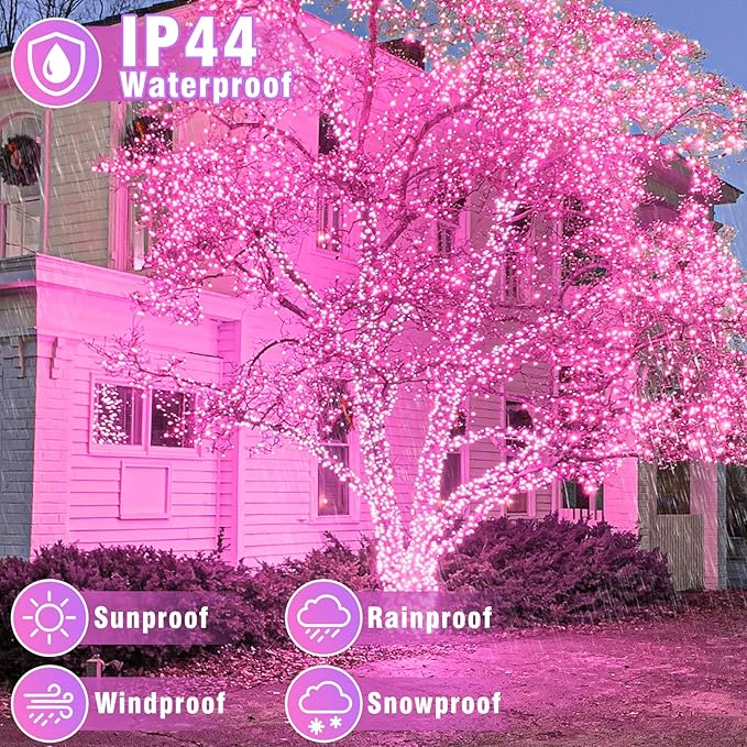 165FT 500 LED Christmas Lights, Plug in Christmas String Lights with Waterproof, 8 Modes Twinkle Fairy Lights for Home Patio Tree Wedding Decorations, Pink