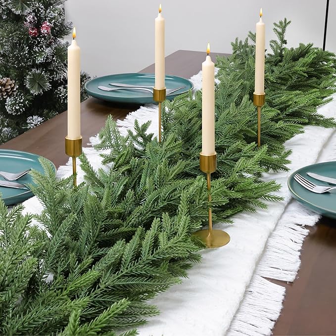 Christmas Norfolk Pine Garland, 6FT Realistic Faux Green Garlands, Winter Artificial Greenery Garland for Mantle, Table, Wall, Holiday, Indoor & Outdoor Xmas Decorations (1 Pcs)