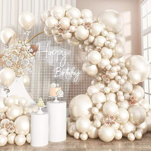 Pearl White Sand Balloons Pearl Beige Balloons Garland Arch Double-Stuffed White Balloon Different Sizes 18/12/10/5inch 61pcs Ivory Cream Balloon for Wedding Birde to be Birthday Anniversary Decor