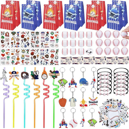 Gifts2U Baseball Party Favors Supplies, 146 Pcs Baseball Themed Goodie Bags Stuffers with Bracelets, Tattoos, Stickers, Mini Ball and Cars Toys, Gifts Bulk for Team Kids Birthday Party