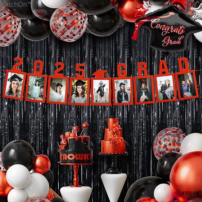 KatchOn, Red Graduation Photo Banner 2025 - Large, 10 Feet, 2025 Grad Banner | Graduation Banner Class of 2025 Personalized | Felt Graduation Picture Banner for Graduation Decorations 2025