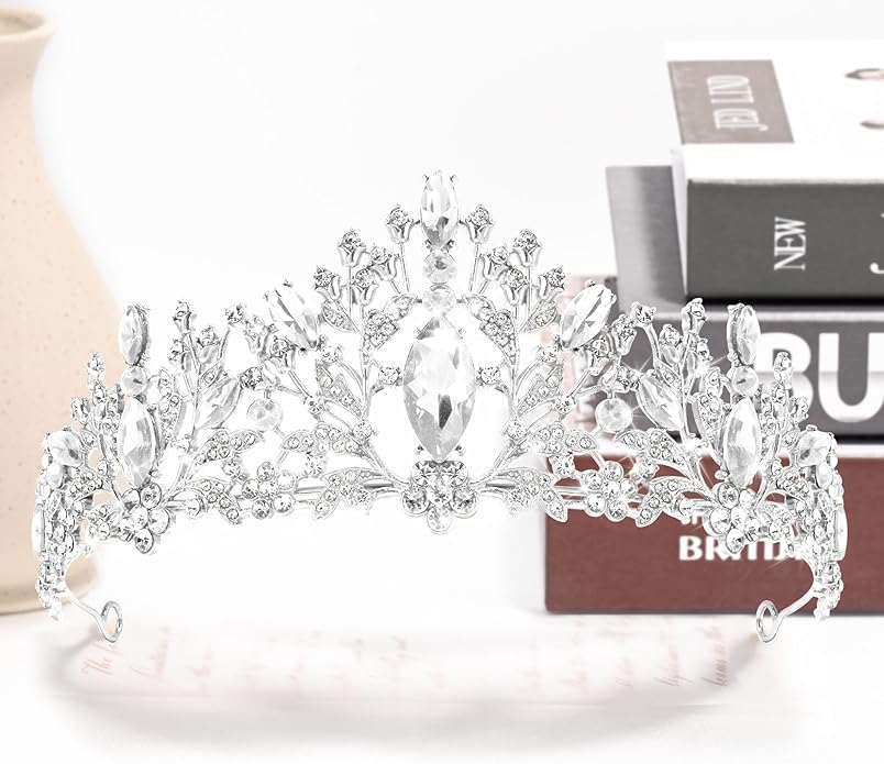 TAROSE Crowns for Women and Girls, Queen Crystal Gold Silver Tiaras with White Rhinestone and Combs, Goddess Crown for Wedding Bride Birthday Princess Bridal Shower Hair Accessories for Women