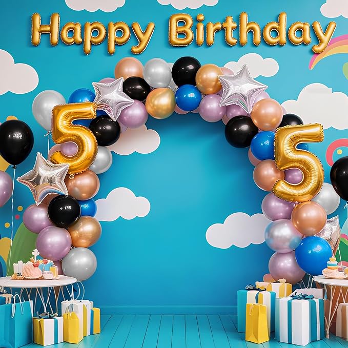 Party Balloons 13 Inch 50 Pcs Assorted Metallic Latex Balloons - Metallic Gold, Silver, Black, Blue & Pink, Helium-Compatible Balloons for Birthday, Wedding, Graduation, Bridal Shower, Bachelorette