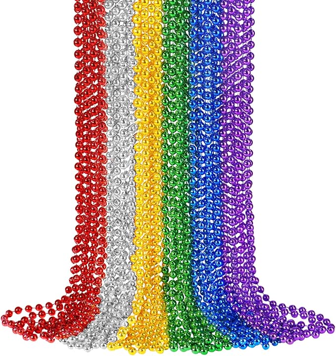 24 PCS Mardi Gras Beads Necklaces, 33 Inch 6 Colors Bead Necklaces Colorful Party Beads for Mardi Gras, St. Patrick's Day, Christmas, Carnival Party Favor