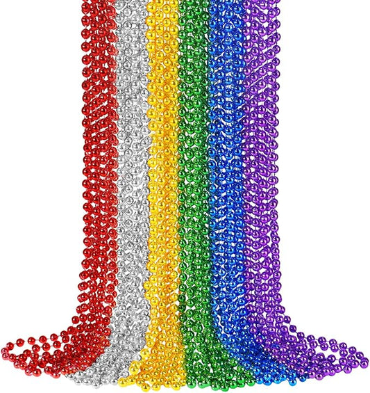 24 PCS Mardi Gras Beads Necklaces, 33 Inch 6 Colors Bead Necklaces Colorful Party Beads for Mardi Gras, St. Patrick's Day, Christmas, Carnival Party Favor