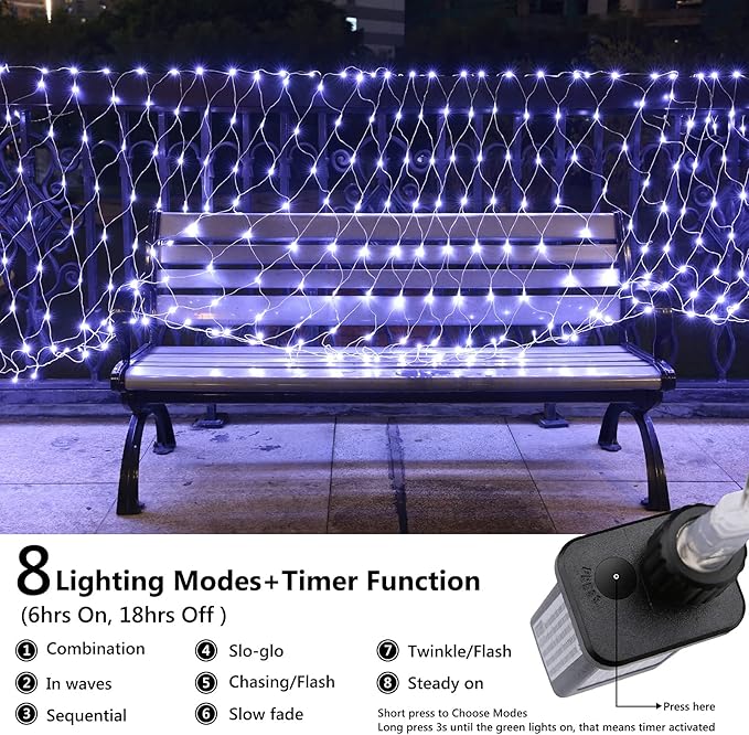 11.5ft x 5ft Christmas Net Lights Outdoor, 360 LED Net Lights with 8 Modes, Connectable, Timer, Waterproof Low Voltage Bush Mesh Fairy String Light for Yard Bush Christmas Indoor Decorations (White)