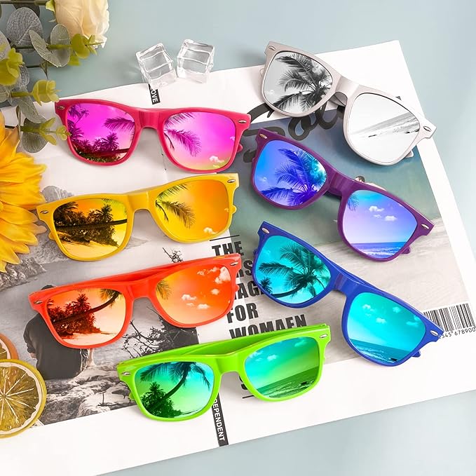 Pibupibu 10/20 Pack Neon Sunglasses for Women Men Bulk, Wholesale 80s Retro Colorful Mirrored Party Glasses Adult Unisex