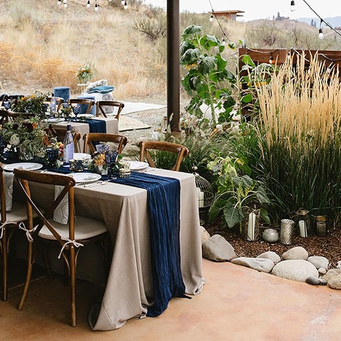 6 Pack Navy Blue Cheesecloth Table Runner 10FT Boho Cheese Cloths Gauze Fabric Table Runners 120 Inch Rustic Sheer for Wedding Birthday Party Baby Shower Centerpiece Home Decorations