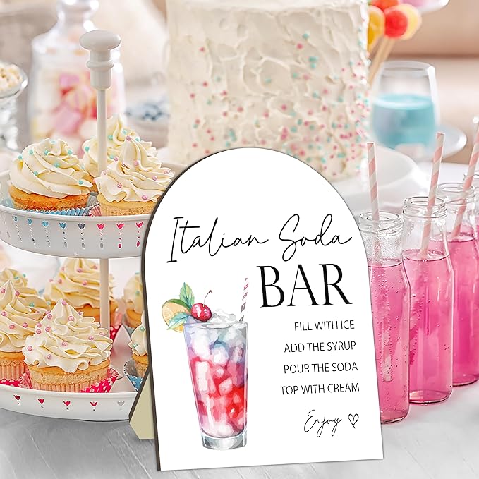 Italian Soda Bar Sign, Italian Soda Bar Wooden Welcome Sign for Baby Shower, Baby Shower Drink Station Board, Drink Stand Board Decoration for Gender Reveal Party, Tabletop Sign for Party Decor 8x10