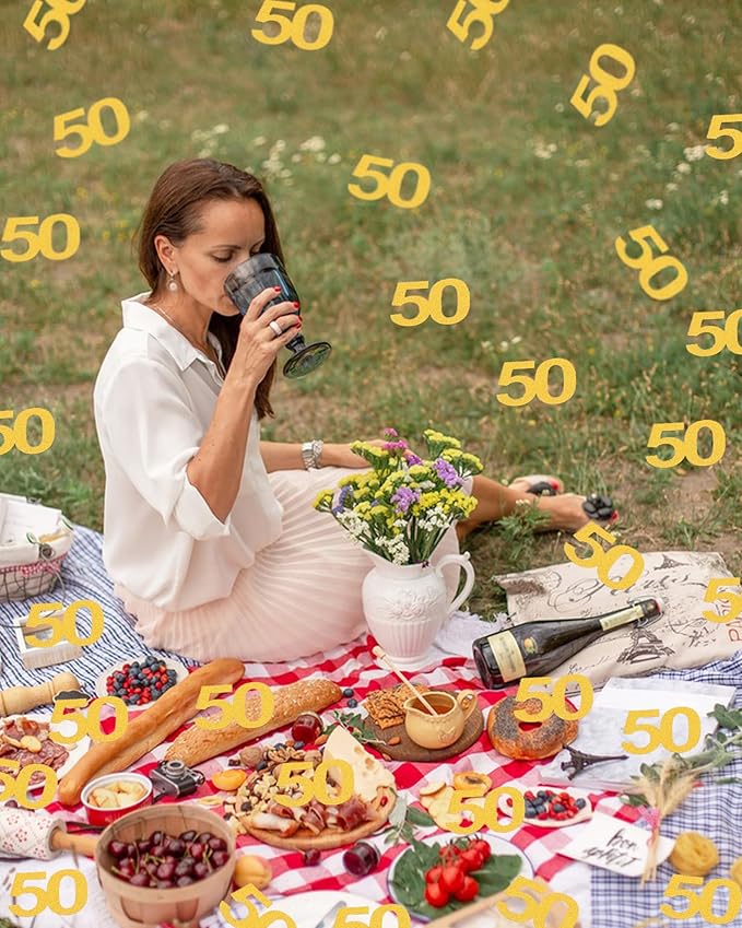50th Happy Birthday Confetti Decorations - 50th Wedding Anniversary Party Table Decorations, Gold Glitter Number 50 Party Supplies