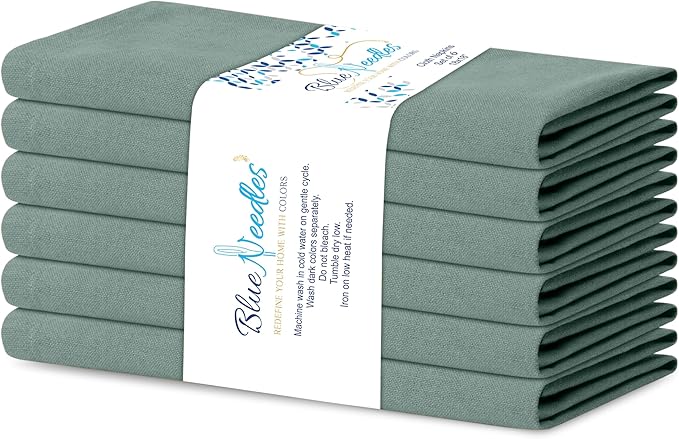 Blue Needles Solid Cloth Napkins Set of 6 Hunter Green 100% Cotton Dinner Napkins 18x18 inches - Soft, Reusable, Absorbent & Washable Fall Thanksgiving Linen, Ideal for Events, Parties & Everyday Use