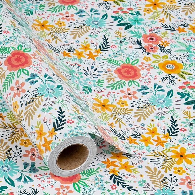 MAYPLUSS Floral Wrapping Paper Roll - 17Inch x 16.5Feet - Garden Boho Flower Gift Wrap Paper Spring Summer Blooms Paper for Wedding, Bridal Shower, Birthday and Engagement