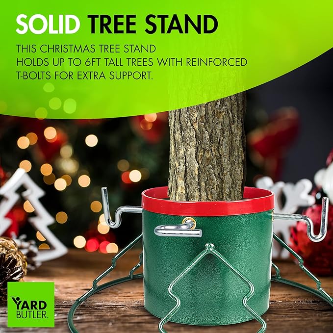 Yard Butler Santa's Helper Christmas Tree Stand - Heavy-Duty Stand - Metal Stand Base for Live Christmas Tree - Durable & Weighted Base - For 3–6' Trees