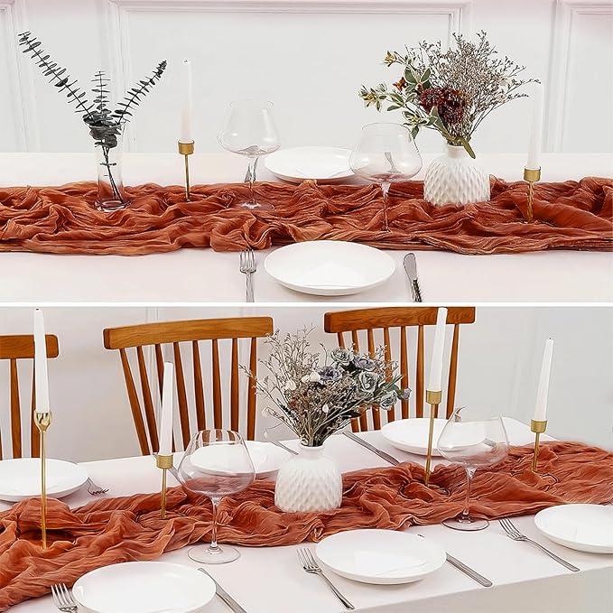 10 Pack 10 Ft Cheesecloth Table Runner Rust Gauze Long Table Runners Boho Gauze Cheese Cloth Table Runner Rustic Sheer Runner for Wedding Party Table Decor ( 35 x 120 Inch )
