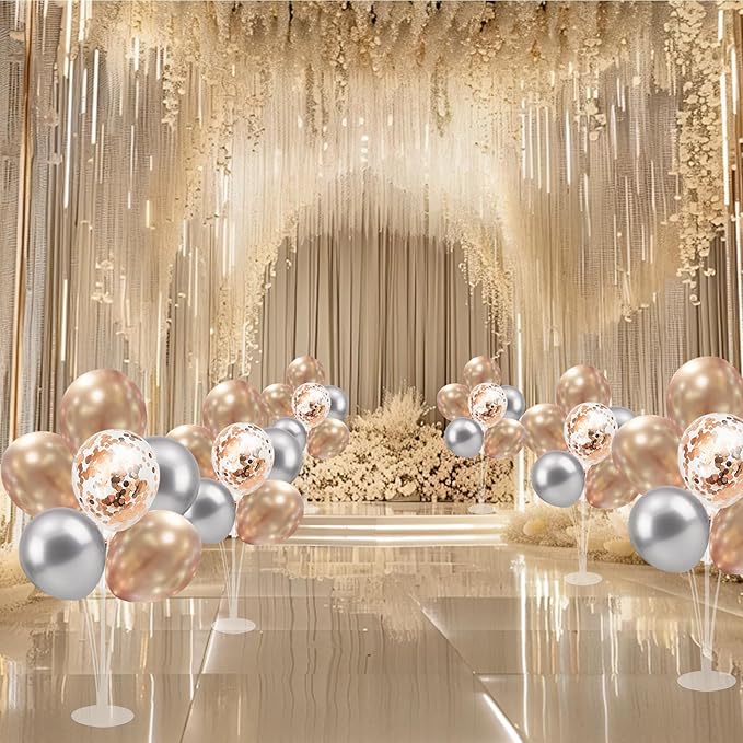 Champagne Balloon Stand Centerpiece Table Decorations for Women's Birthday Bridal Shower Wedding Engagement Anniversary Retirement Mother's Day New Years Decorations 2025 (Champagne set4)