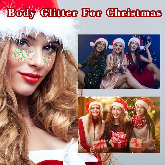 MEICOLY Christmas Face Body Glitter Gel,Christmas Hair Glitter,Christmas Accessories Stocking Stuffers Gift Decorations,Festival Face Glitter Makeup for Women Kids Girls,Chunky Glitter Face Paint