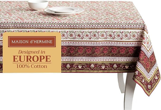 Maison d' Hermine Table Cloth Square Table 100% Cotton 54 x 54 Inches Fall Tablecloth Reusable Everyday Use for Thanksgiving Christmas Decorations Dining Farmhouse Party (Reveillon Au Jardin)