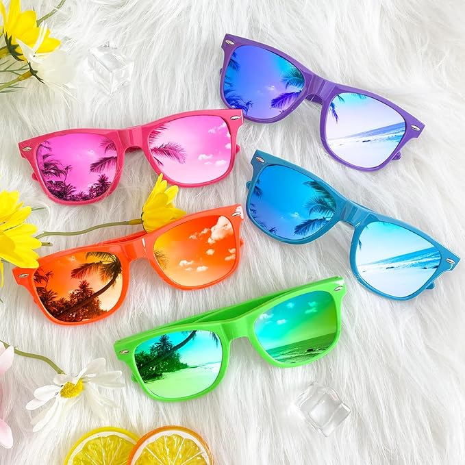 Matcheck 10/18 Pack Neon Colors Party Sunglasses Mirrored lens Colored Glasses Bulk Retro Shades for Unisex Adults Teens