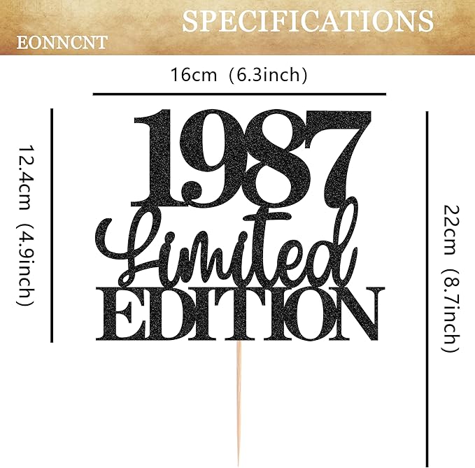 Limited EDITION 1987 Cake Topper - Black Glitter Happy 38th Birthday Party Cake Decoration Supplies, Cheer to 38 Years Cake Bunting Decor for 38th Birthday Party Photo Booth Props