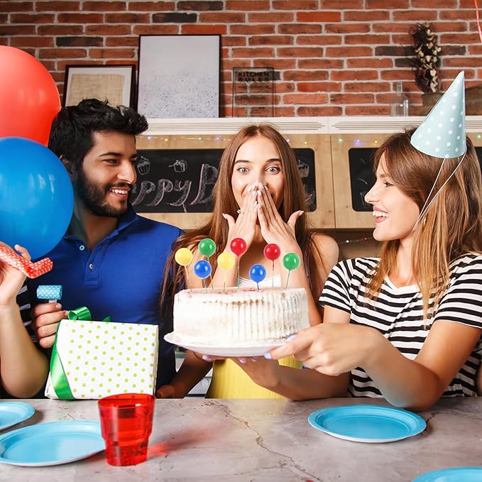 Sieral 40 Pcs Mini Balloon Cake Toppers Colorful Rainbow Topper Round Clay Balls Cupcake Toppers for Birthday Baby Shower Wedding Party Decorations(Red Yellow Blue Green,Foam)