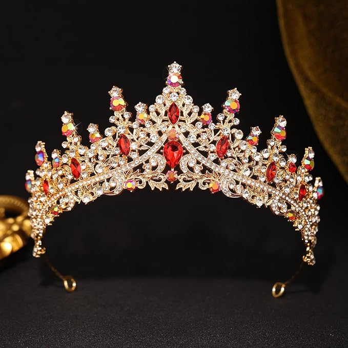 Red Tiara for Women Crystal Queen Crowns Rhinestone Princess Tiaras for Girl Wedding Headband for Bride Hair Accessories for Halloween Costume Birthday Party Prom Mother's Gifts