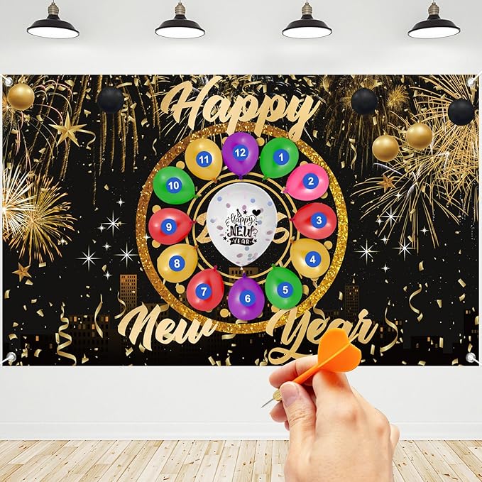 2026 New Year's Eve Decoration Set with Happy New Year Banner，Countdown Balloon Dart Party Games for Adults Families, New Year's Eve Party Supplies 2026, Photo Props for Holiday Celebrations
