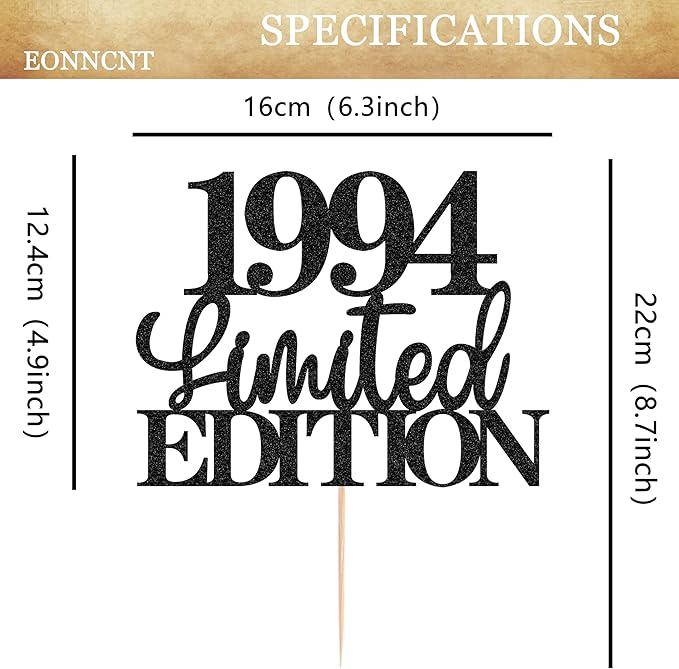 Limited EDITION 1994 Cake Topper - Black Glitter Happy 31st Birthday Party Cake Decoration Supplies, Cheer to 31 Years Cake Bunting Decor for 31st Birthday Party Photo Booth Props