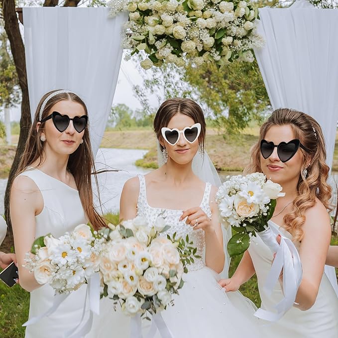 12 Pack Bachelorette Sunglasses Heart Shaped Sunglasses Vintage Heart Glasses for Women Wedding Party Decor