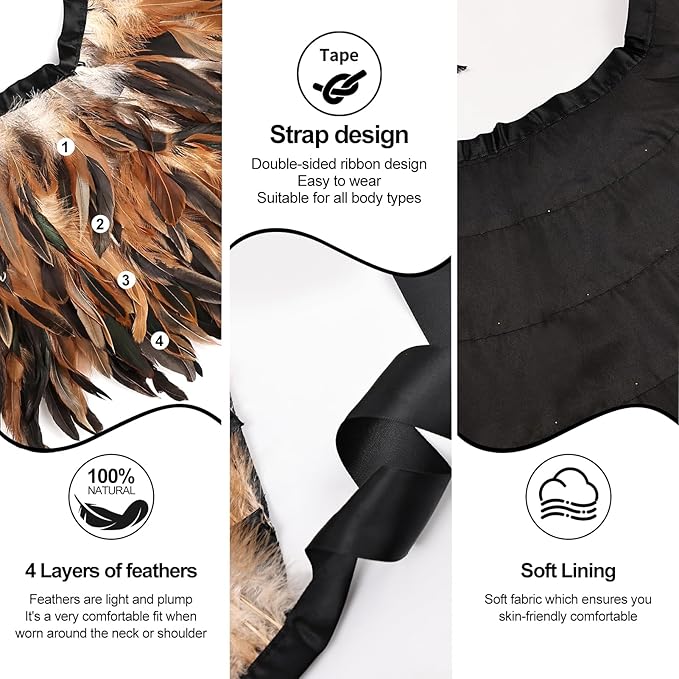 Gothic Natural Feather Shrug Feather Shawl Wrap Cape Victorian Collar for Halloween Cosplay Party Costume Accessories