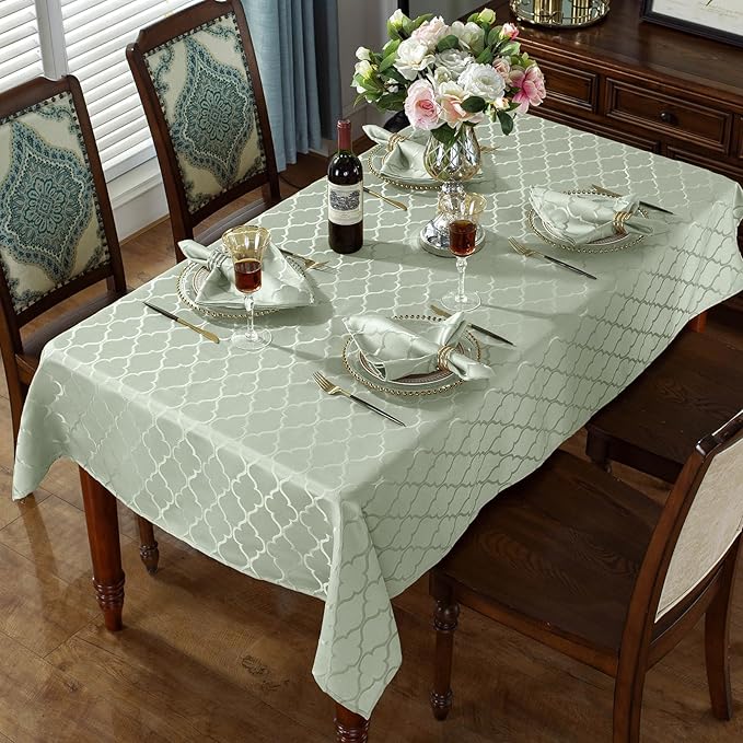 SASTYBALE Jacquard Sage Green Tablecloth, Flower Patterns Table Cloth Spill Proof Wrinkle Resistant Table Cover for Kitchen Dining Tabletop Decoration (Rectangle, 60" x 102" (8-10 Seats))