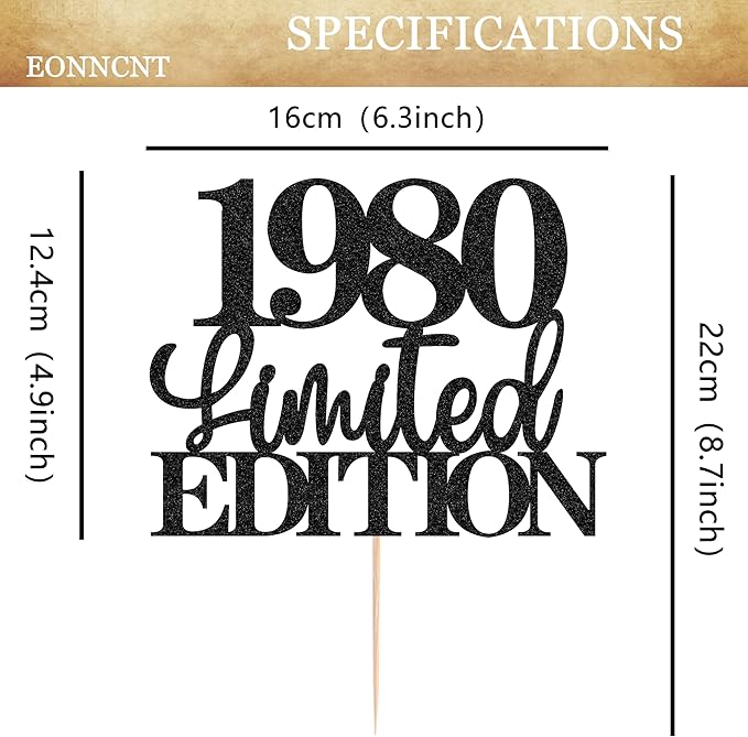 Limited EDITION 1980 Cake Topper - Black Glitter Happy 45th Birthday Party Cake Decoration Supplies, Cheer to 45 Years Cake Bunting Decor for 45th Birthday Party Photo Booth Props