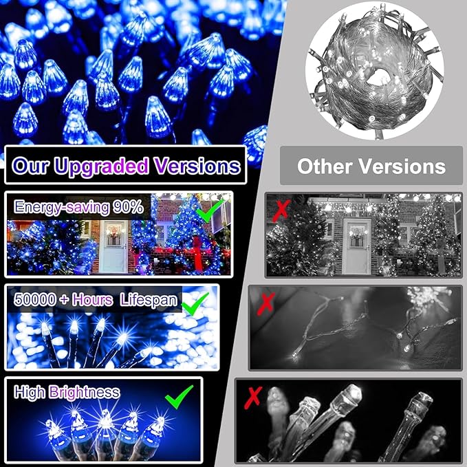 340 LED 90FT Christmas String Lights Outdoor, 12 Pro Modes and Timer Memory & Brightness, Plug in Outdoor Waterproof Green Wire Twinkle Light for for Xmas Yard Tree Wedding Party Decor (Blue)